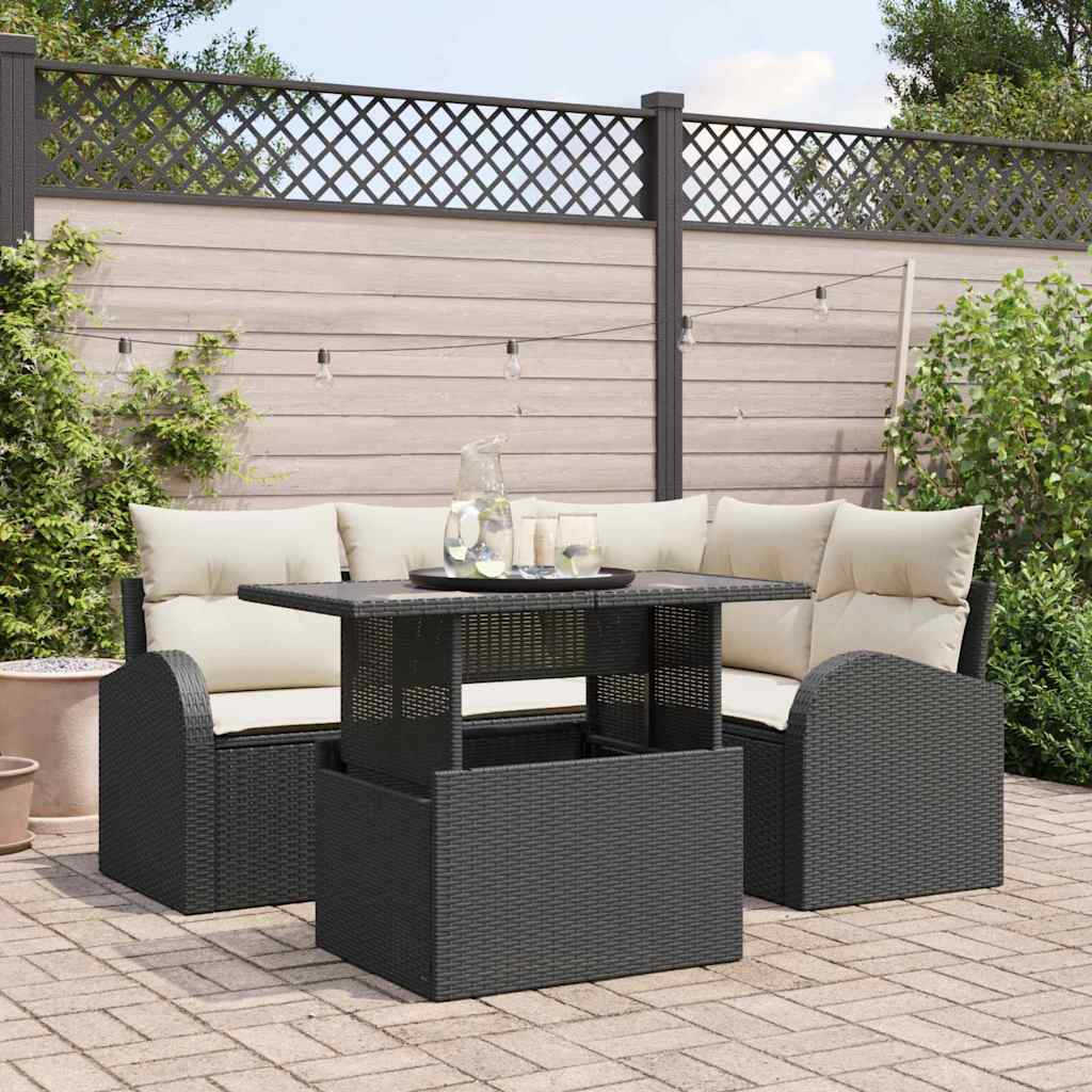 Set Divano da Giardino 5 pz 4-Numero di posti Nero Poly Rattan