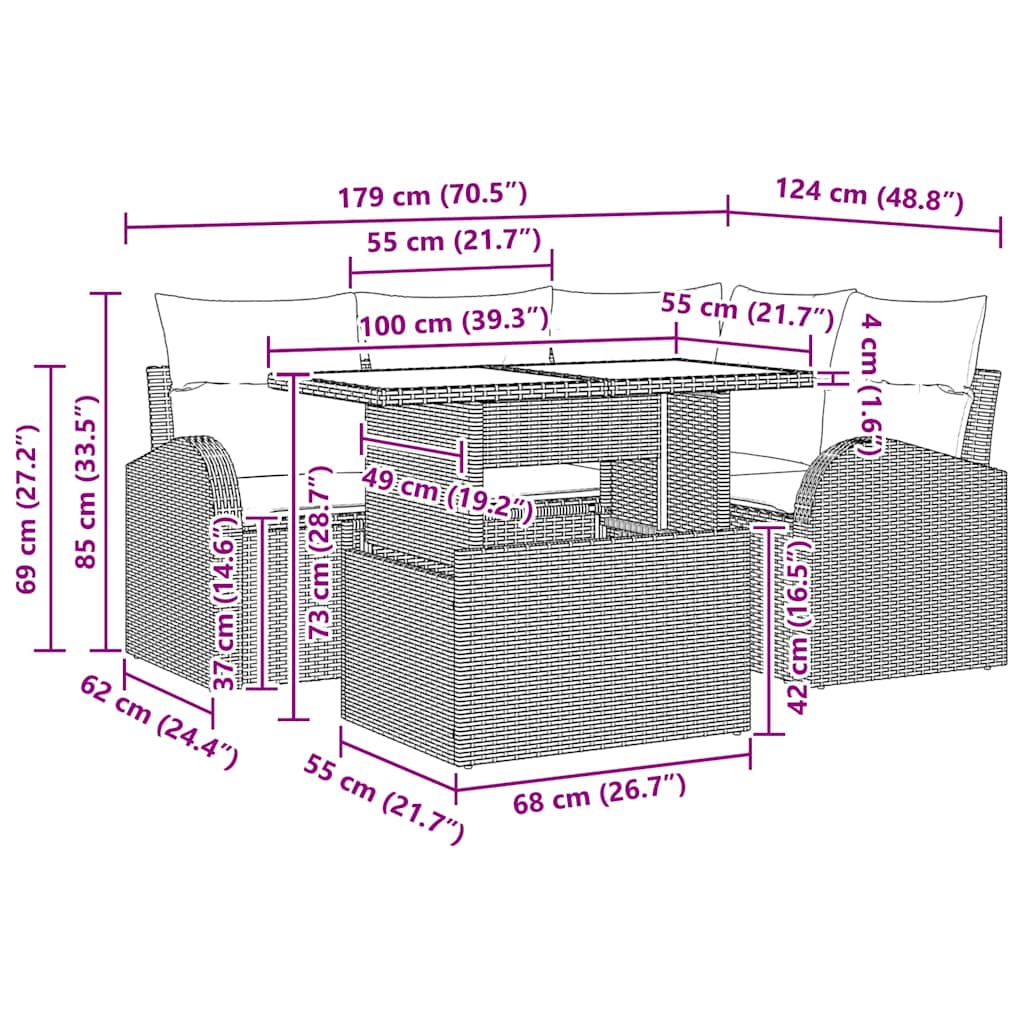 Set Divano da Giardino 5 pz 4-Numero di posti Nero Poly Rattan