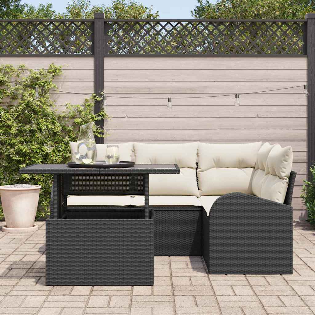 Set Divano da Giardino 5 pz 4-Numero di posti Nero Poly Rattan