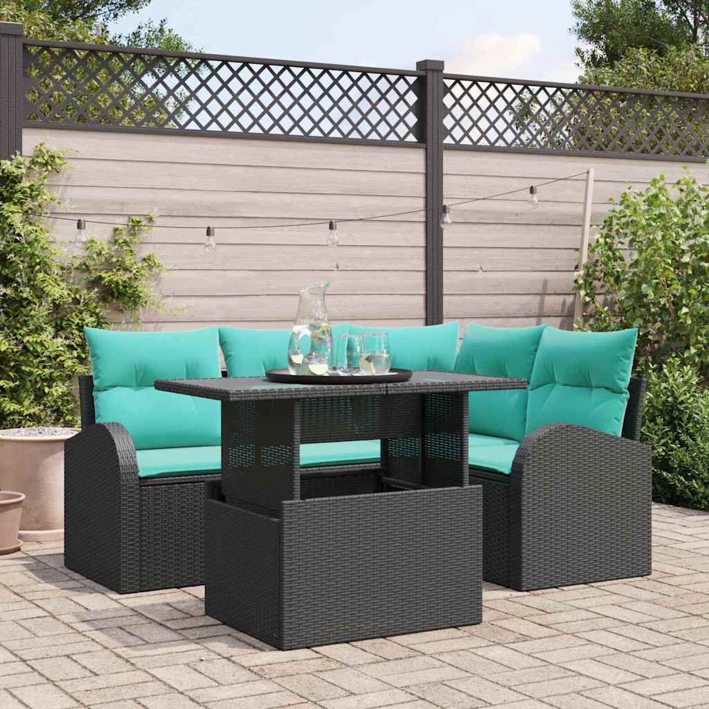 Set Divano da Giardino 5 pz 4-Numero di posti Nero Poly Rattan