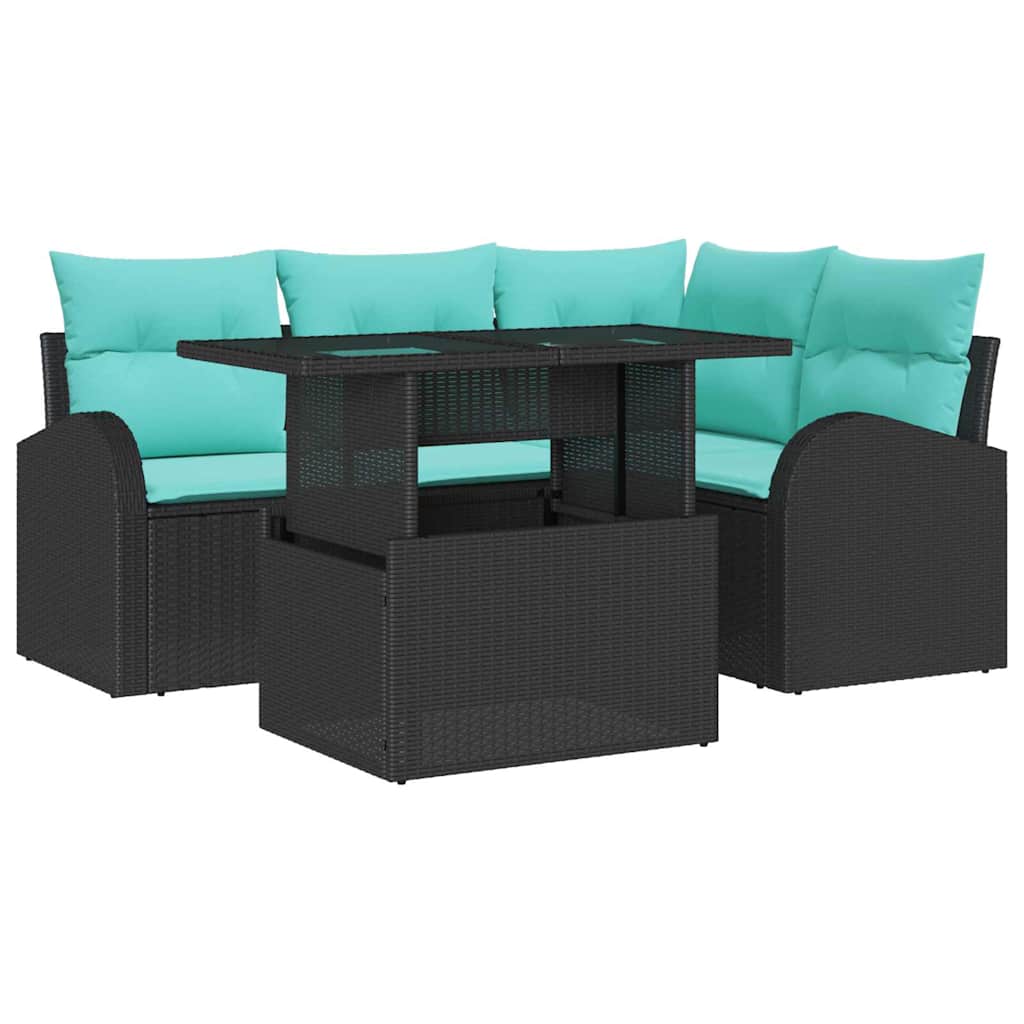 Set Divano da Giardino 5 pz 4-Numero di posti Nero Poly Rattan