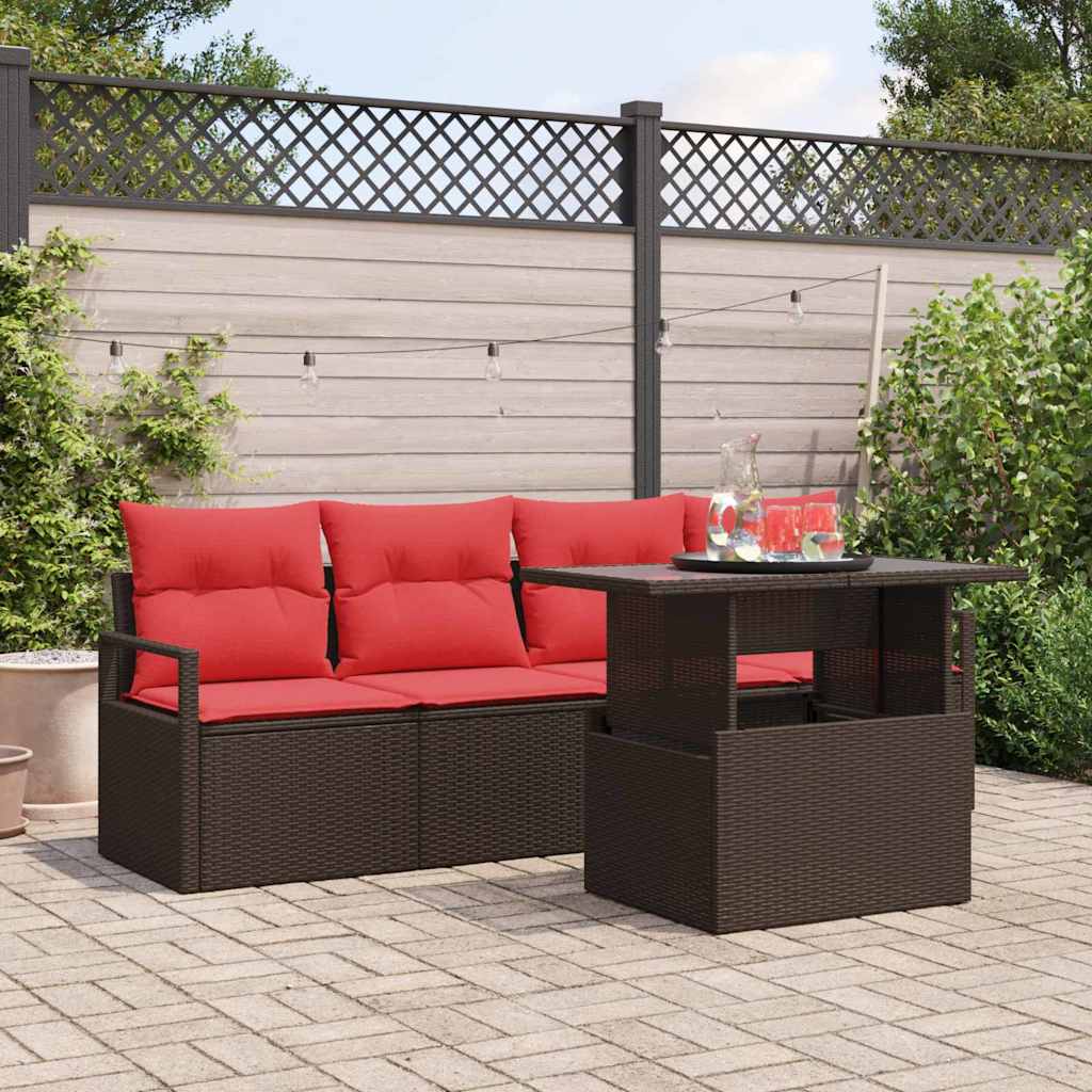 Set Divano da Giardino 5 pz Marrone Poly Rattan