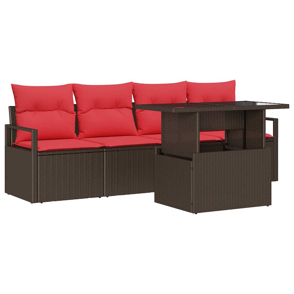 Set Divano da Giardino 5 pz Marrone Poly Rattan
