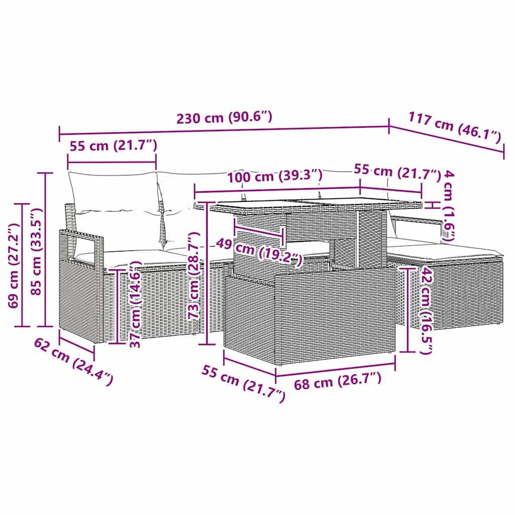Set Divano da Giardino 6 pz Nero Poly Rattan