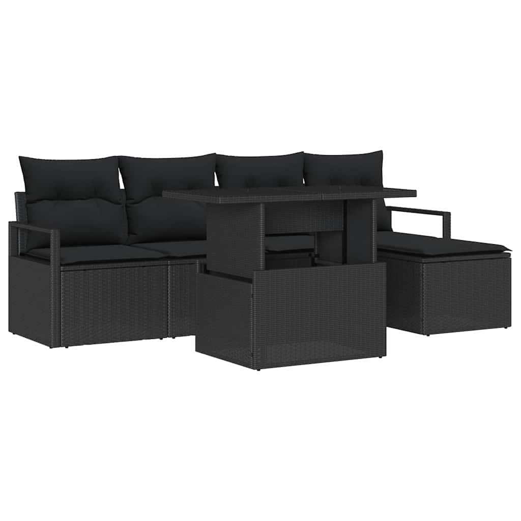 Set Divano da Giardino 6 pz Nero Poly Rattan