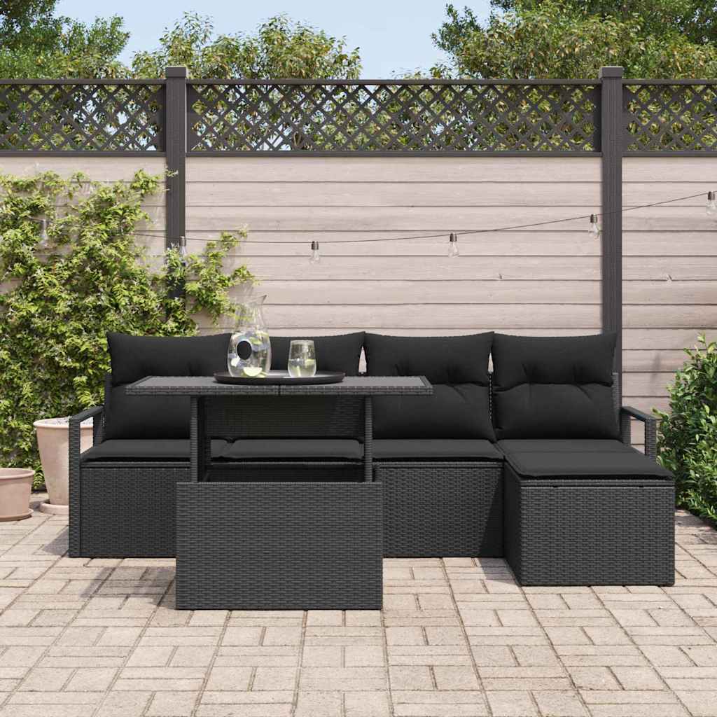 Set Divano da Giardino 6 pz Nero Poly Rattan