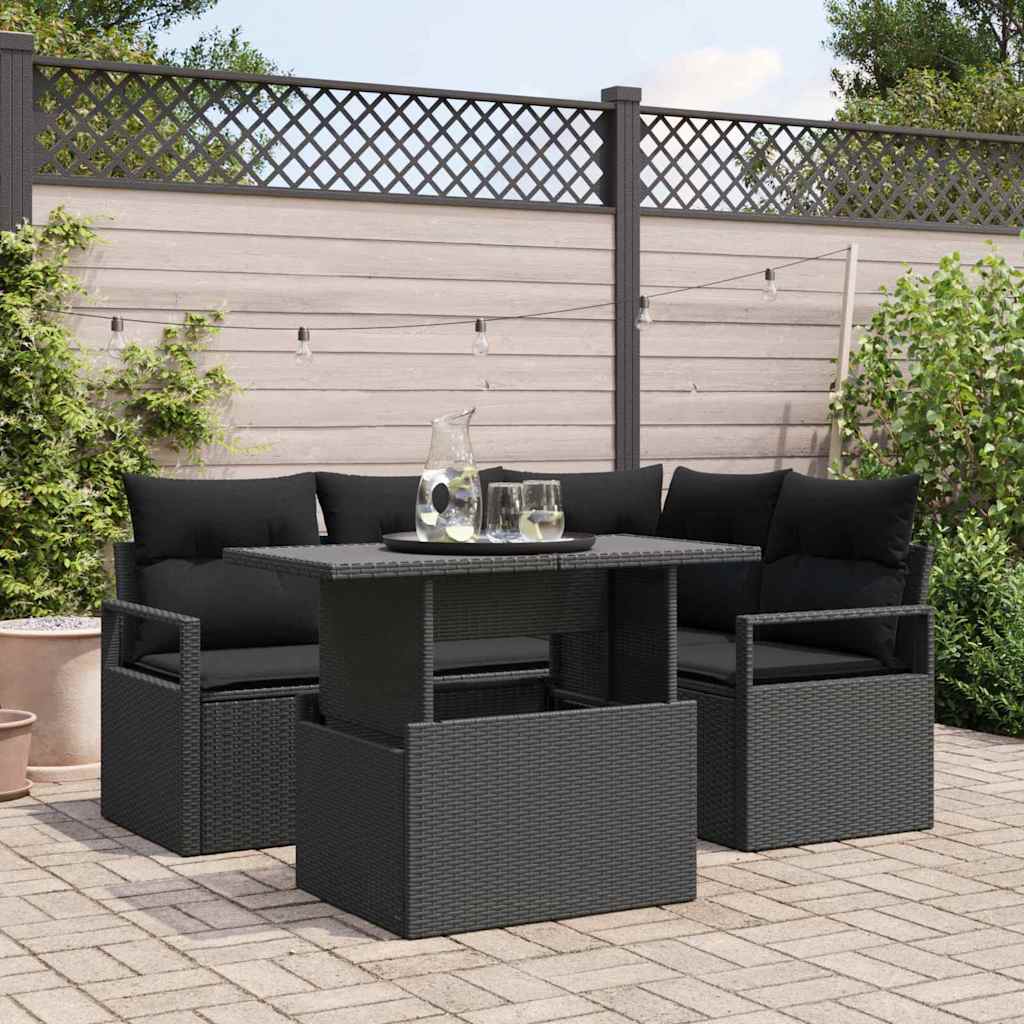 Set Divano da Giardino 5 pz Nero Poly Rattan
