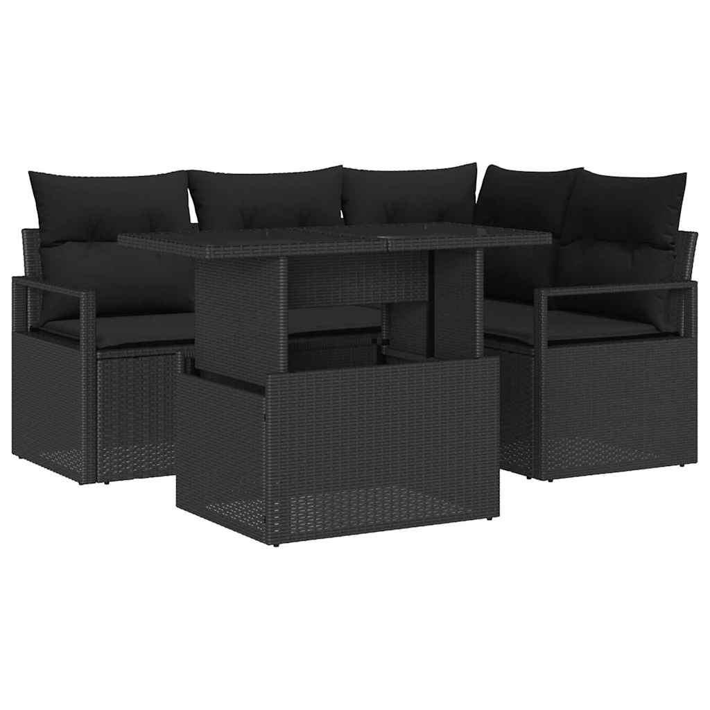 Set Divano da Giardino 5 pz Nero Poly Rattan