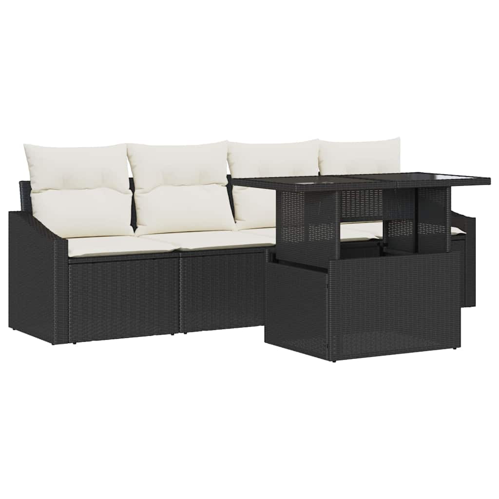 Set Divano da Giardino 5 pz Nero polyrattan