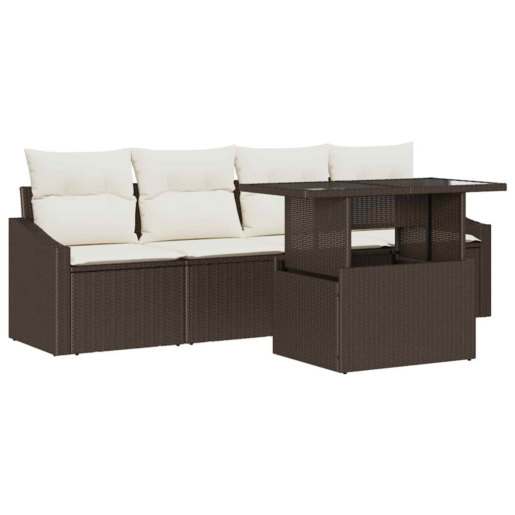 Set Divano da Giardino 5 pz Marrone polyrattan
