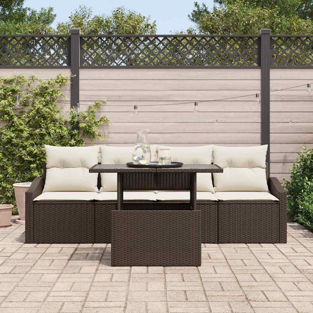 Set Divano da Giardino 5 pz Marrone polyrattan