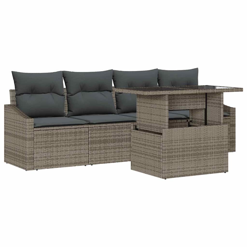 Set Divano da Giardino 5 pz Grigio polyrattan