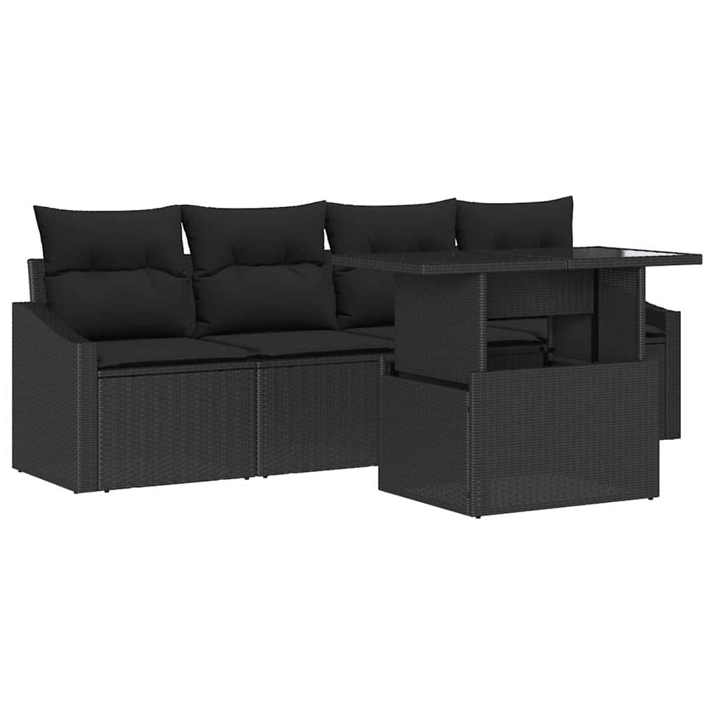 Set Divano da Giardino 5 pz Nero polyrattan