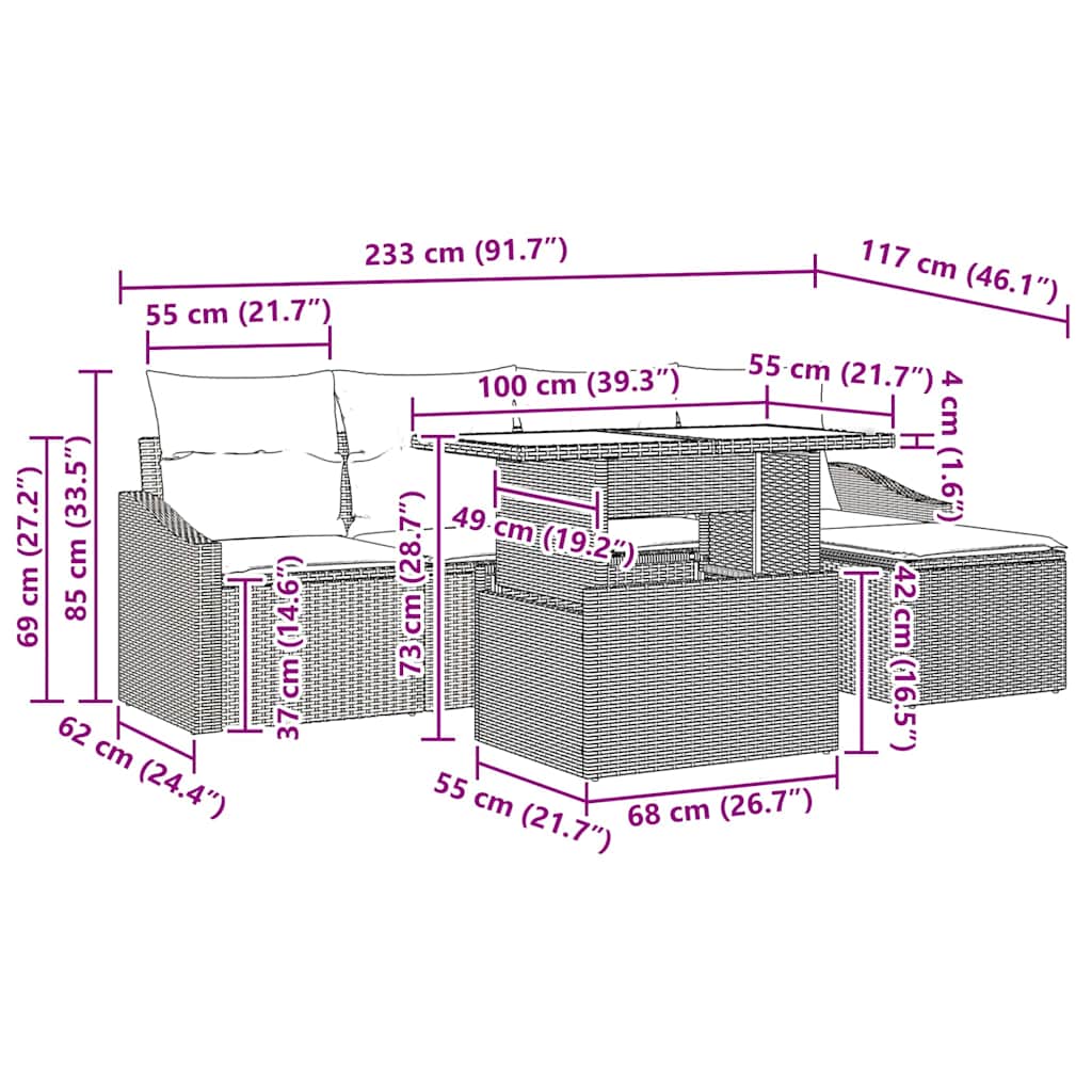 Set Divano da Giardino 6 pz Nero polyrattan