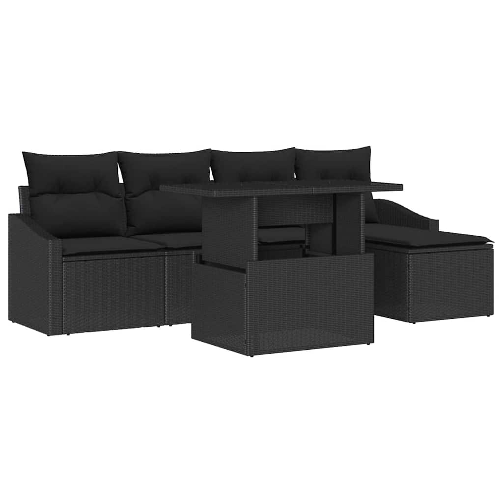 Set Divano da Giardino 6 pz Nero polyrattan