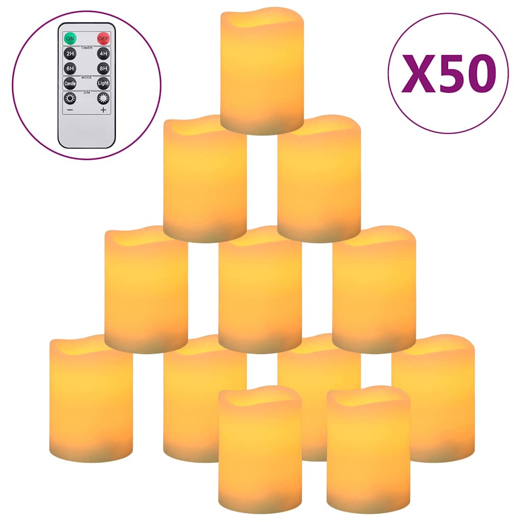 Candele Senza Fiamma a LED 50 pz con Telecomando Bianco Caldo