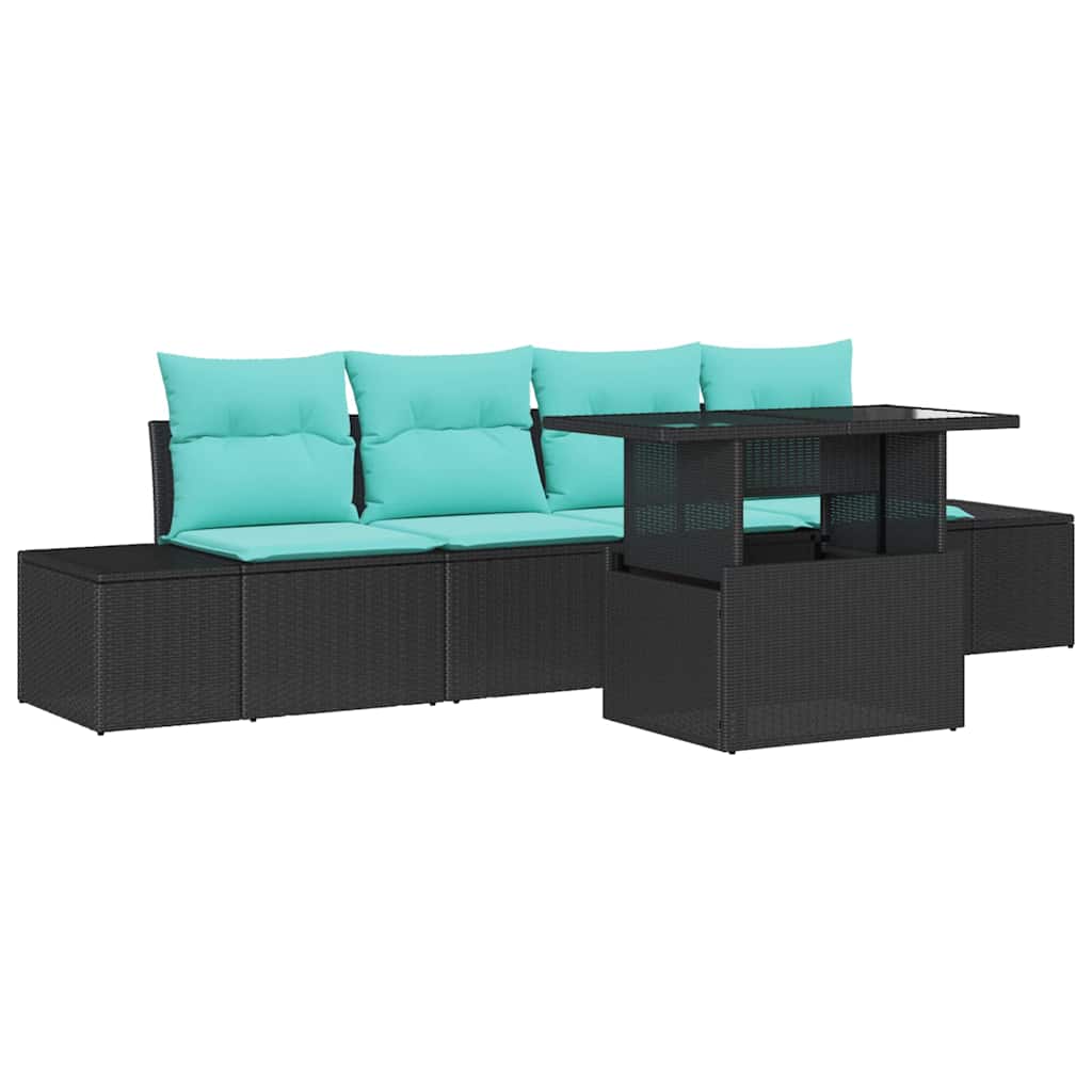 Set Divano da Giardino 5 pz 4-Numero di posti Nero e Turchese