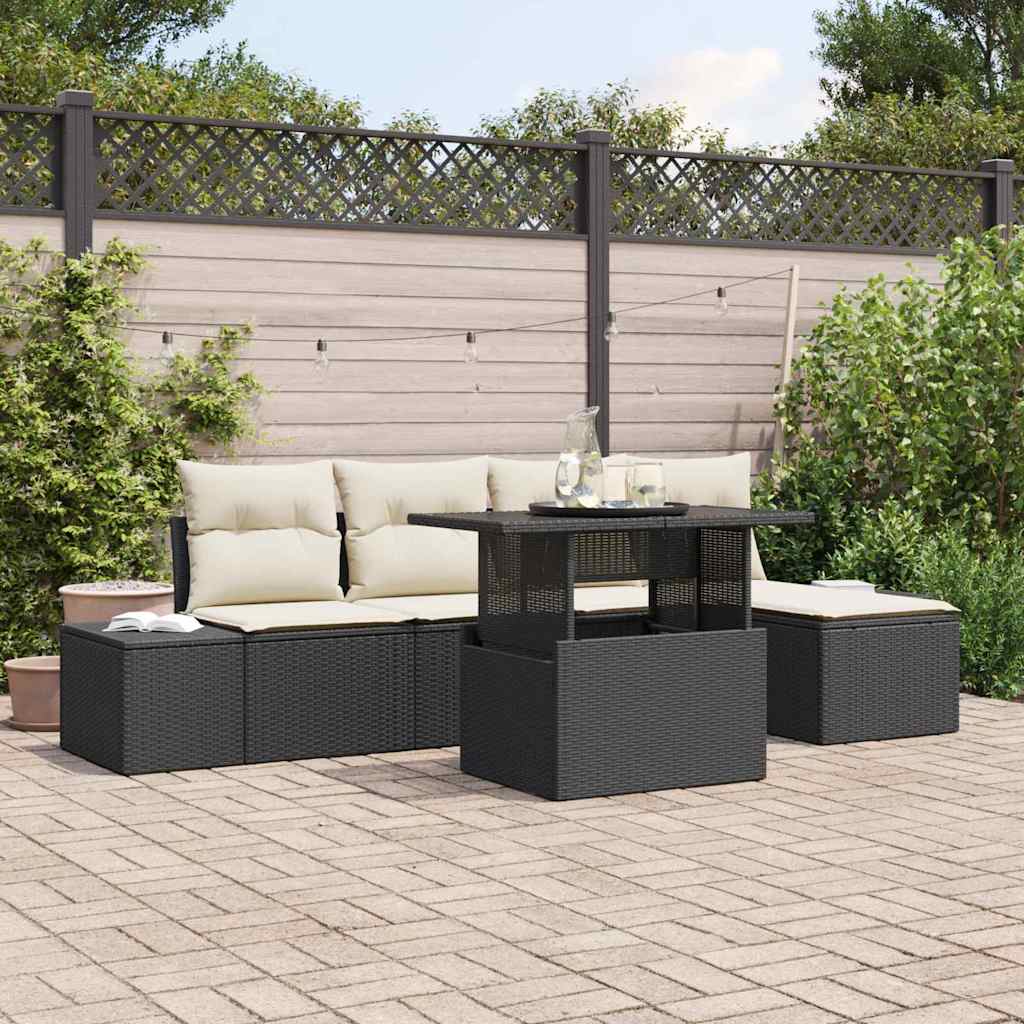 Set Divano da Giardino 6 pz Nero polyrattan