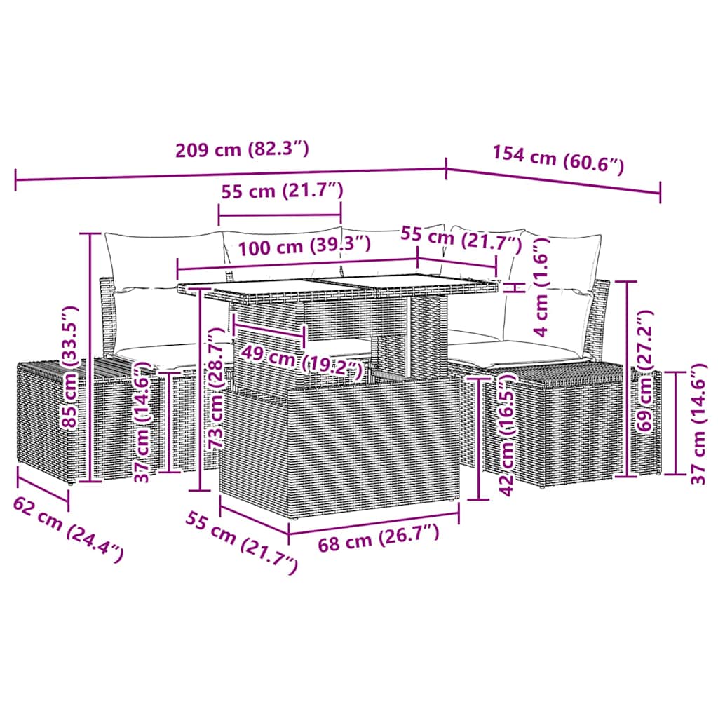 Set Divano da Giardino 5 pz Nero polyrattan