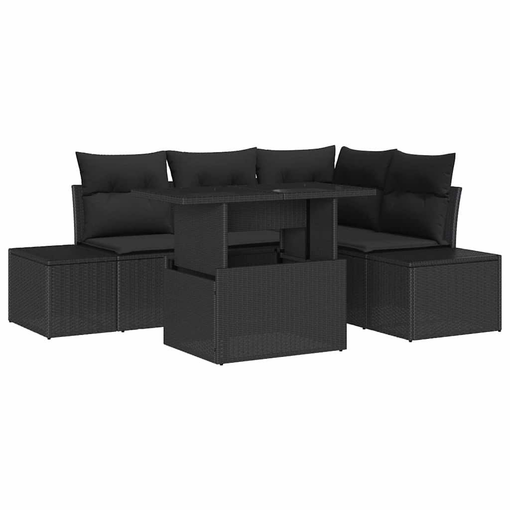 Set Divano da Giardino 5 pz Nero polyrattan