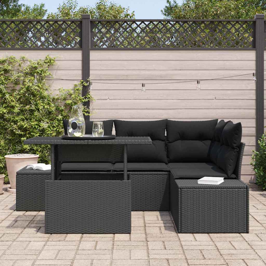 Set Divano da Giardino 5 pz Nero polyrattan