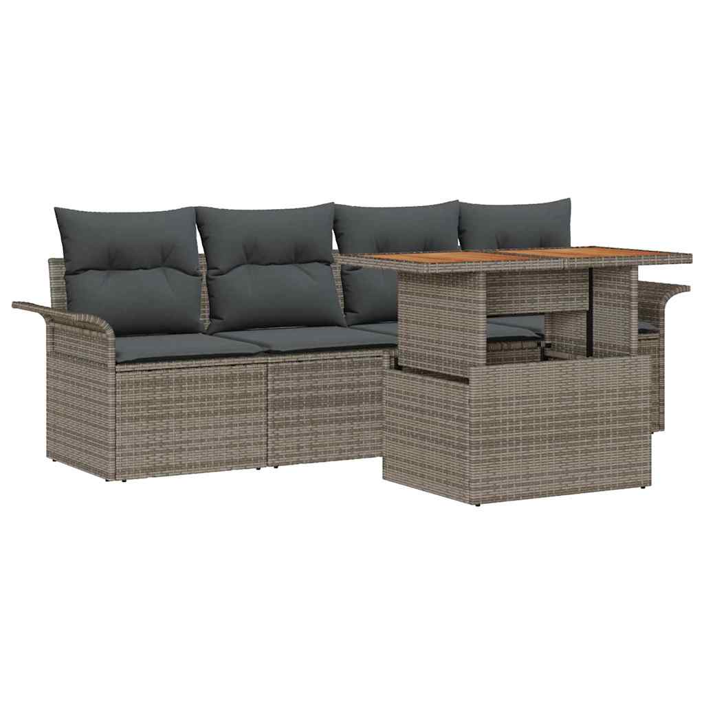 Set Divano da Giardino 5 pz Grigio Poly Rattan
