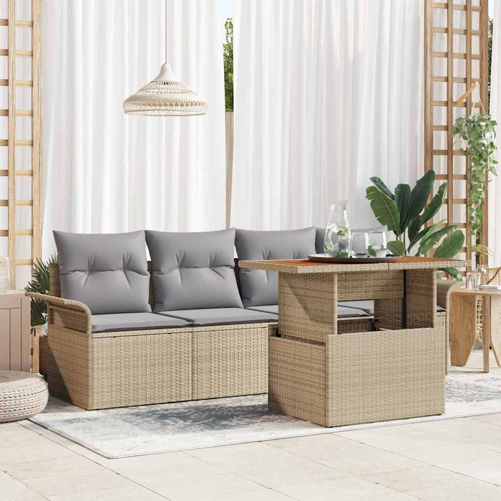 Set Divano da Giardino 5 pz Beige Poly Rattan