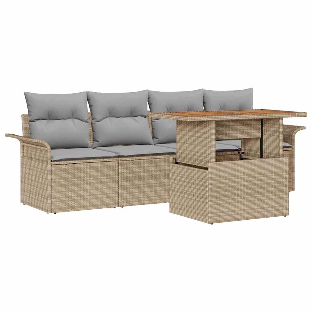 Set Divano da Giardino 5 pz Beige Poly Rattan