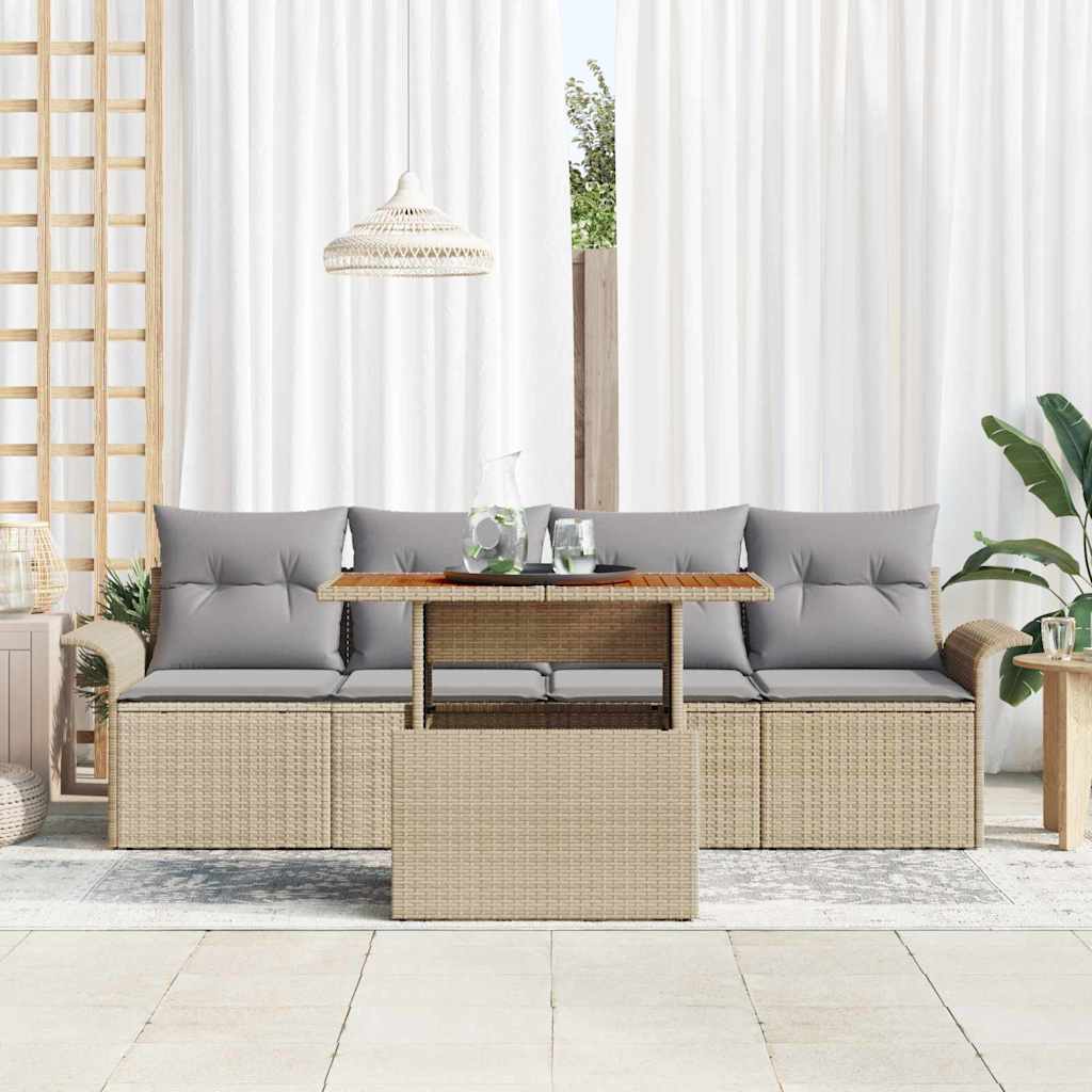 Set Divano da Giardino 5 pz Beige Poly Rattan