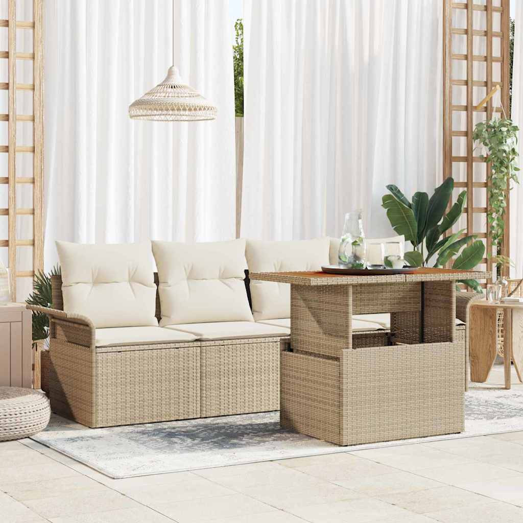 Set Divano da Giardino 5 pz Beige Poly Rattan