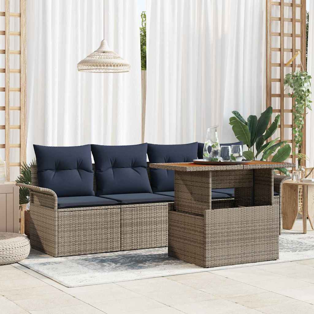 Set Divano da Giardino 5 pz Grigio Poly Rattan