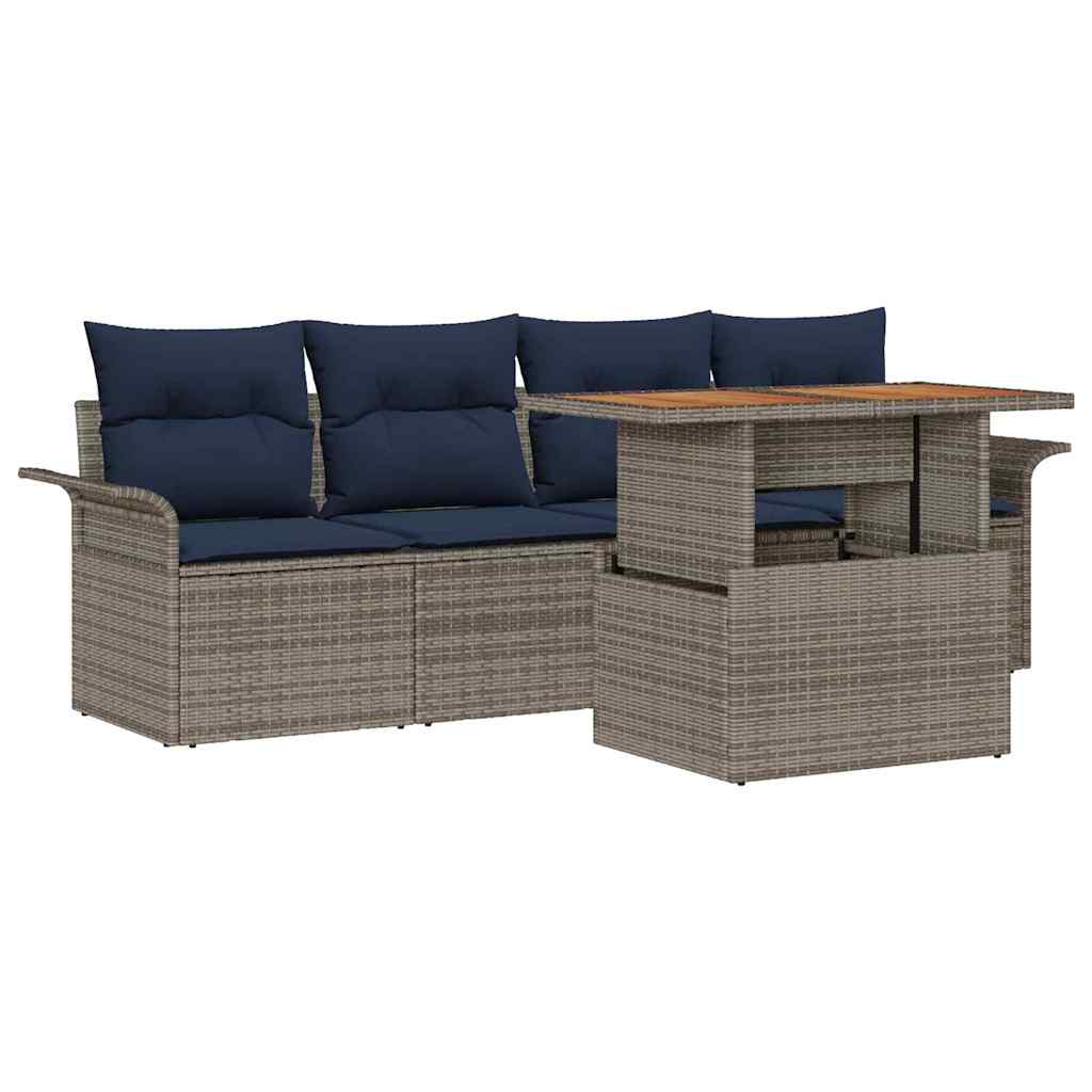 Set Divano da Giardino 5 pz Grigio Poly Rattan