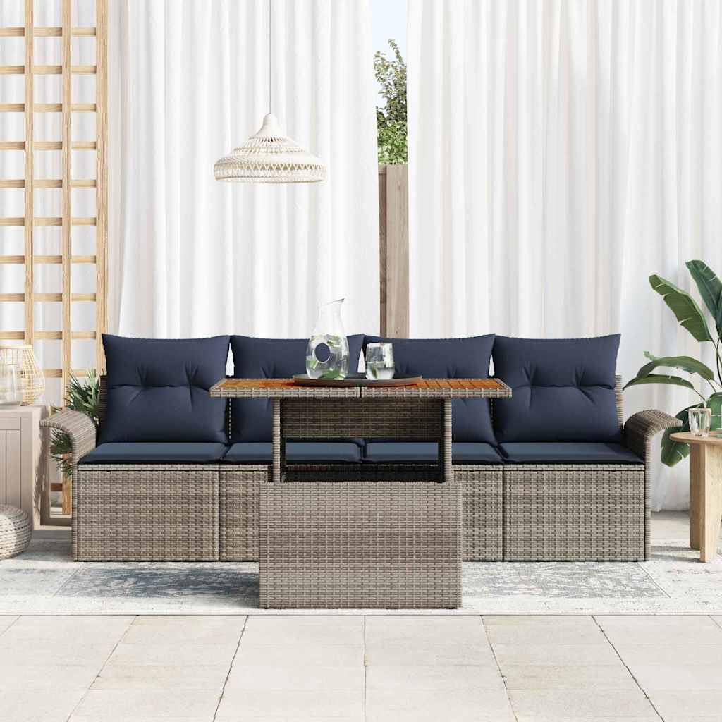 Set Divano da Giardino 5 pz Grigio Poly Rattan
