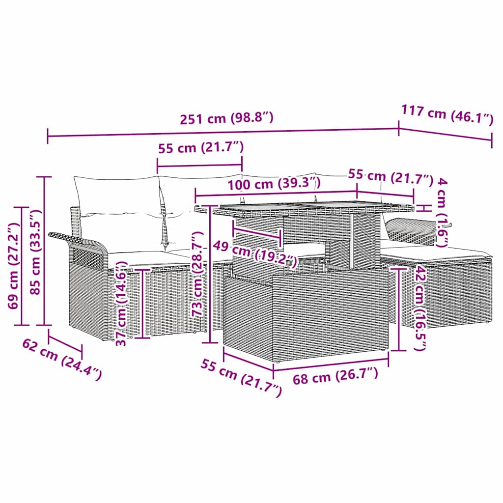 Set Divano da Giardino 6 pz Nero Poly Rattan