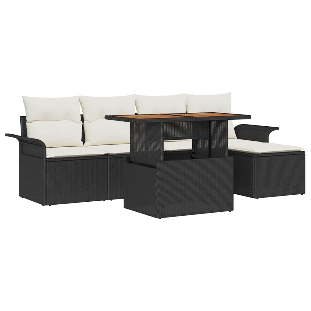 Set Divano da Giardino 6 pz Nero Poly Rattan