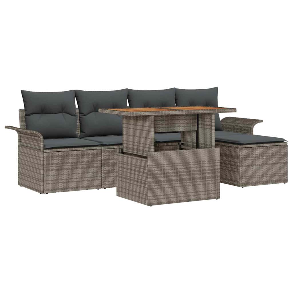 Set Divano da Giardino 6 pz Grigio Poly Rattan
