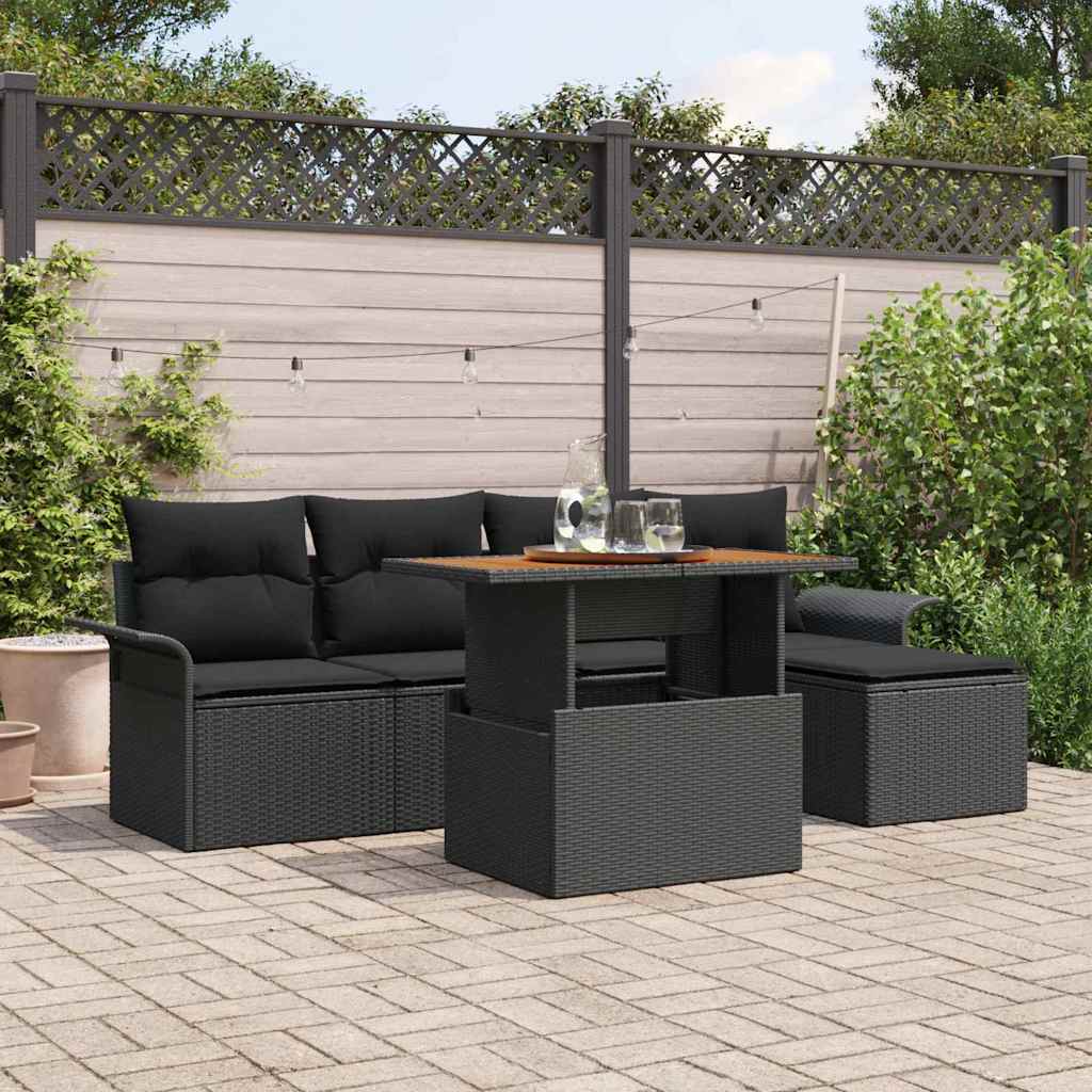 Set Divano da Giardino 6 pz Nero Poly Rattan