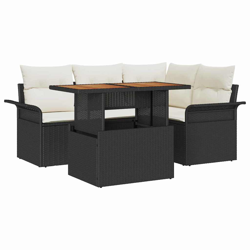 Set Divano da Giardino 5 pz Nero Poly Rattan