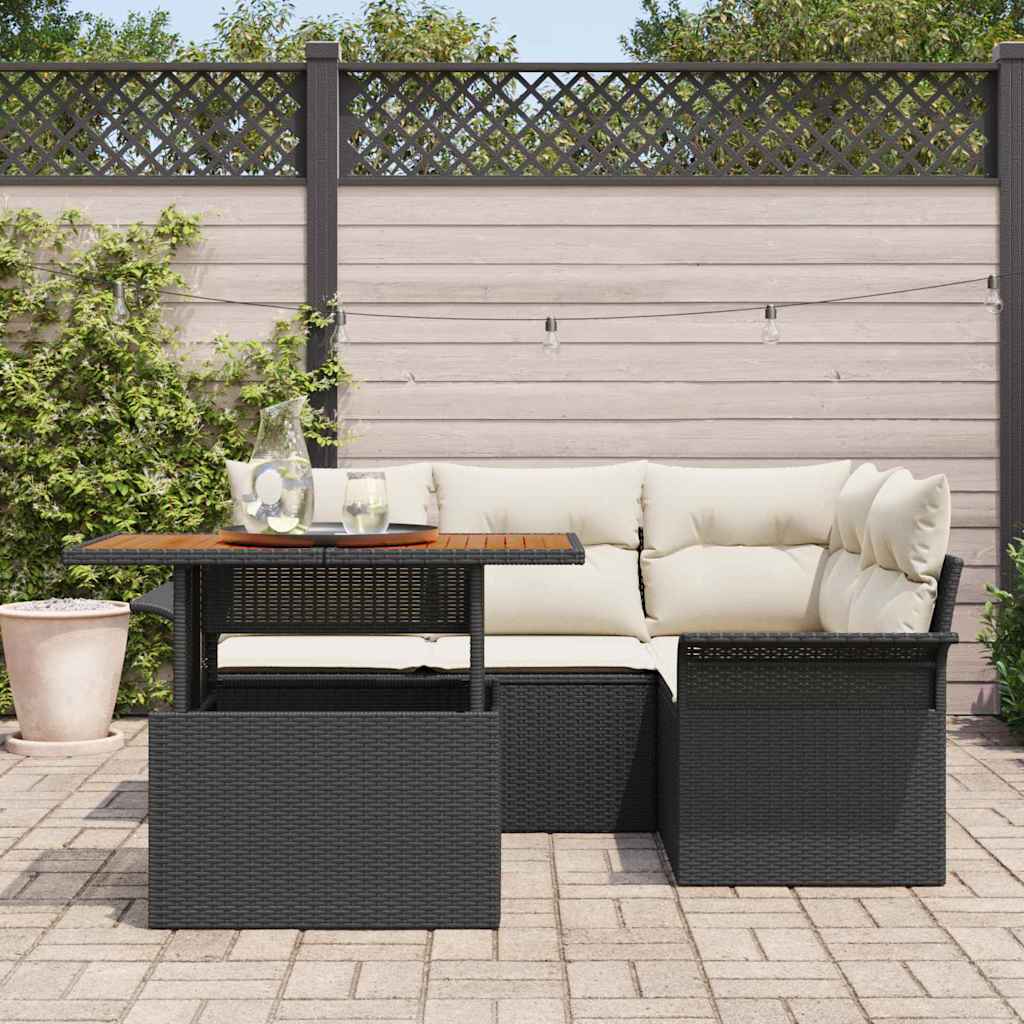 Set Divano da Giardino 5 pz Nero Poly Rattan