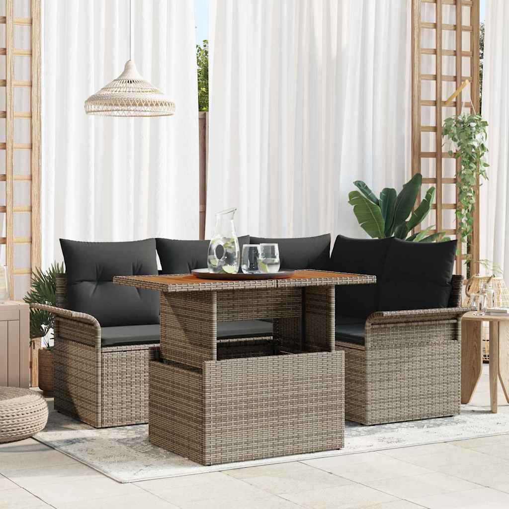 Set Divano da Giardino 5 pz Grigio Poly Rattan