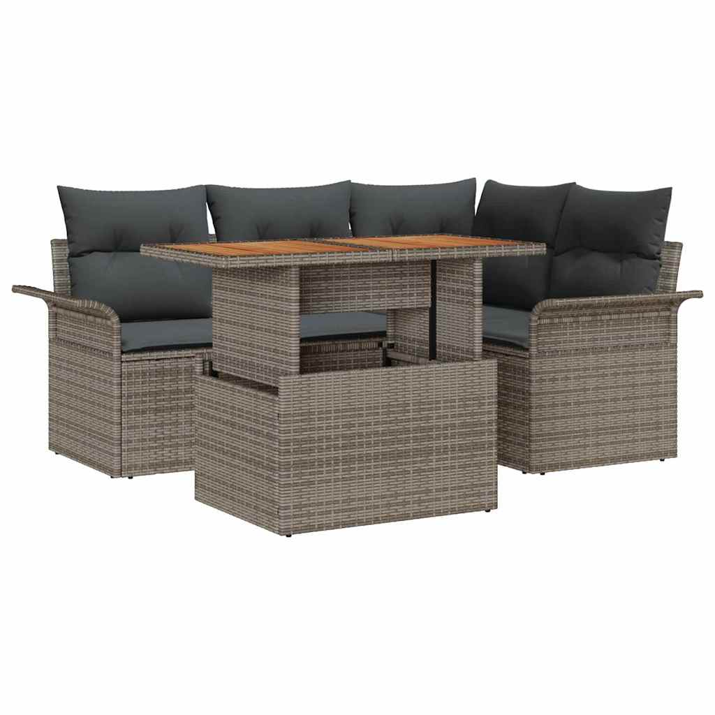 Set Divano da Giardino 5 pz Grigio Poly Rattan