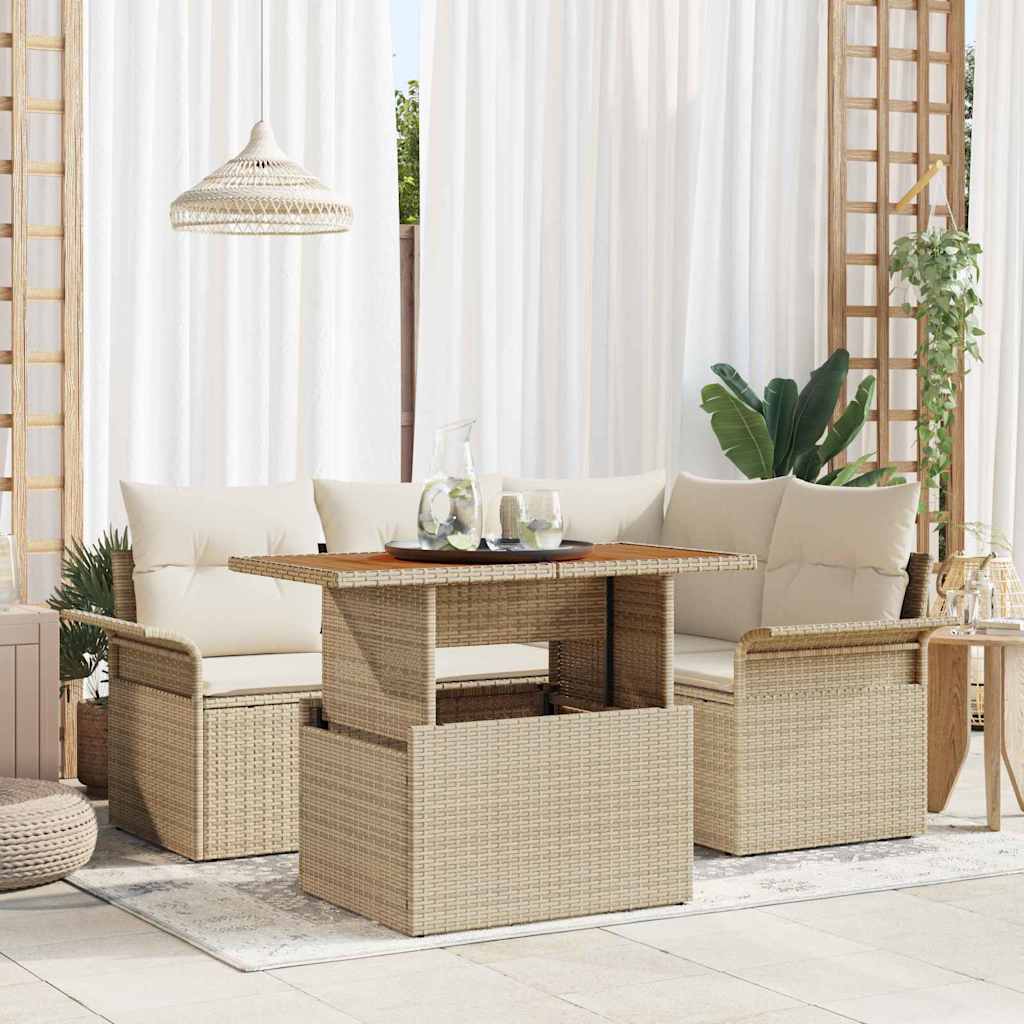Set Divano da Giardino 5 pz Beige Poly Rattan