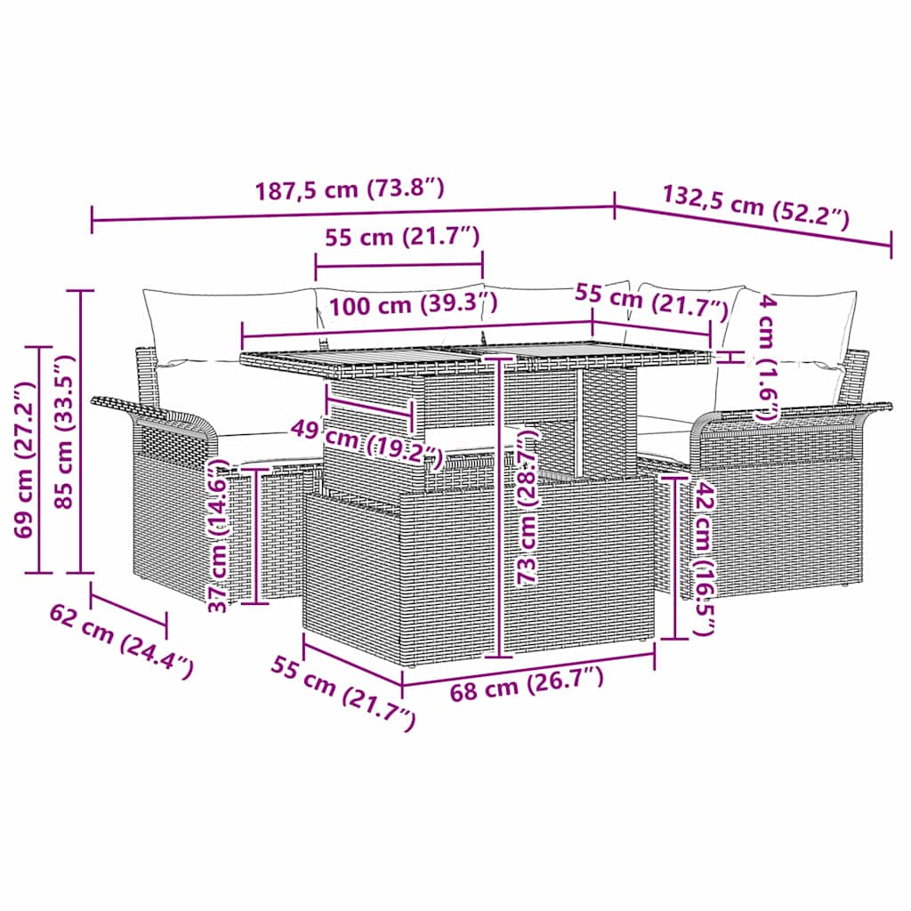 Set Divano da Giardino 5 pz Beige Poly Rattan