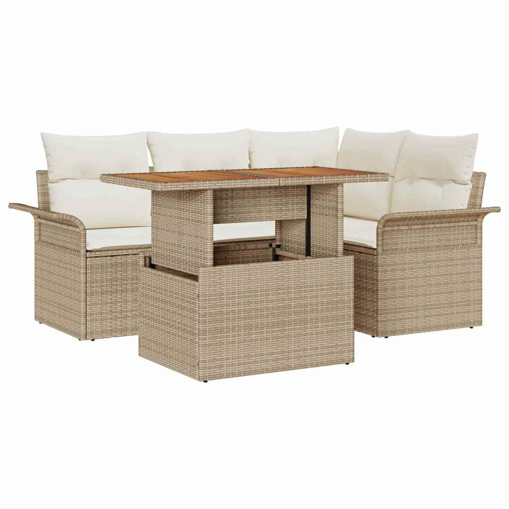 Set Divano da Giardino 5 pz Beige Poly Rattan