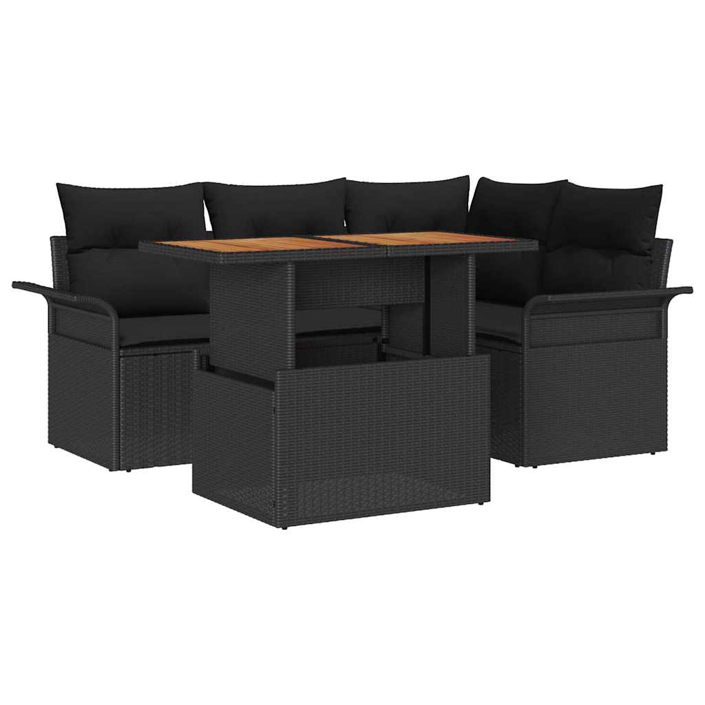 Set Divano da Giardino 5 pz Nero Poly Rattan
