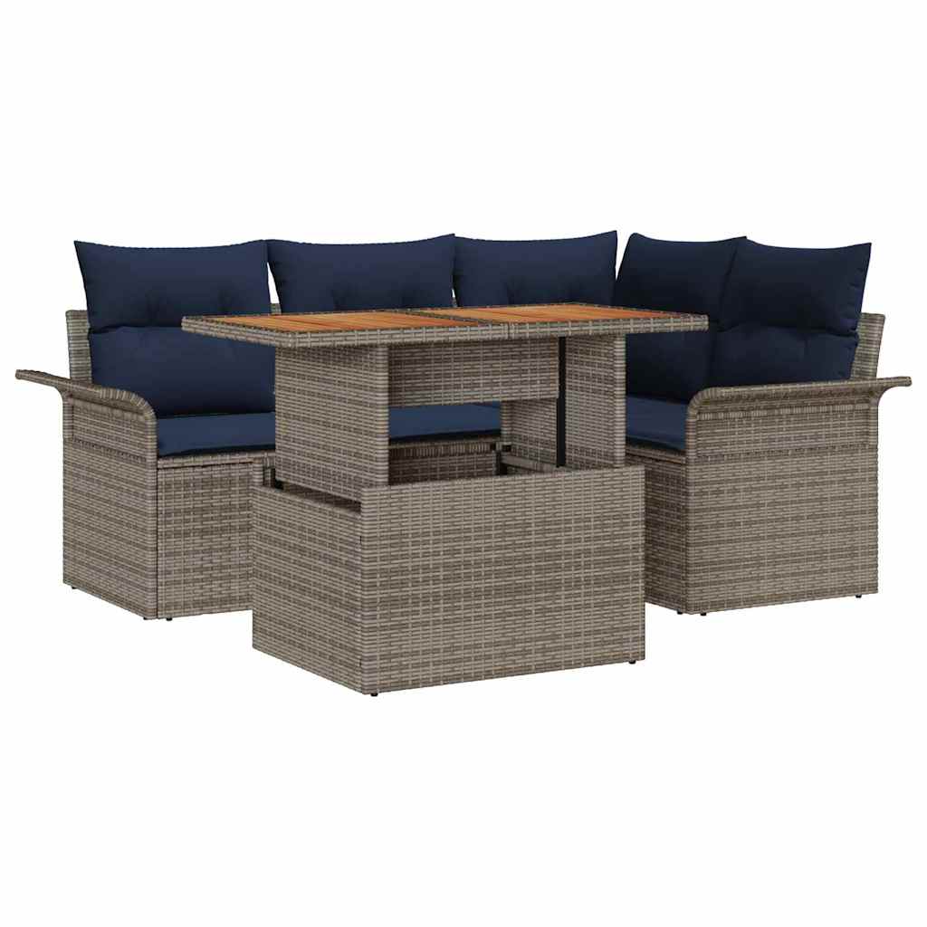 Set Divano da Giardino 5 pz Grigio Poly Rattan