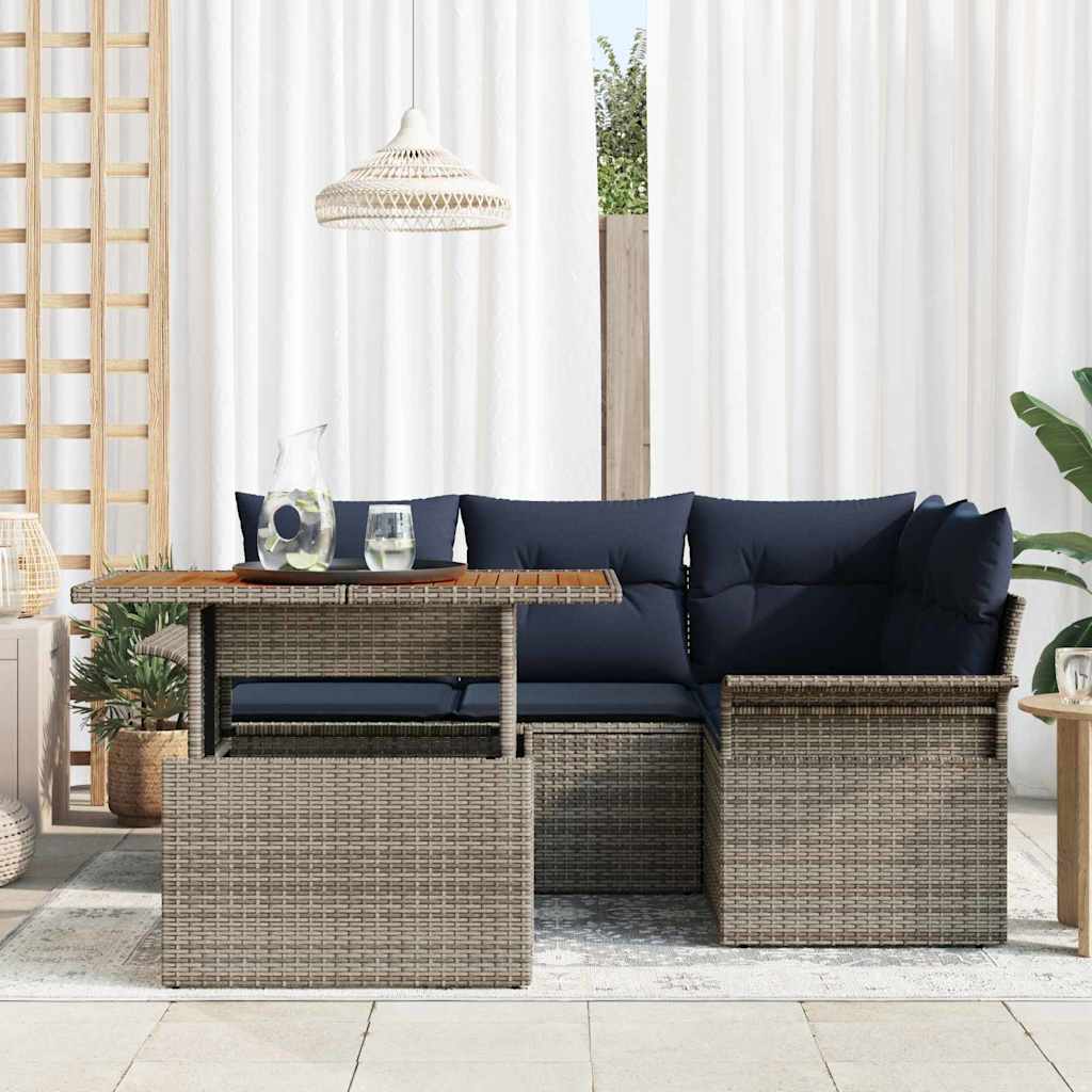 Set Divano da Giardino 5 pz Grigio Poly Rattan