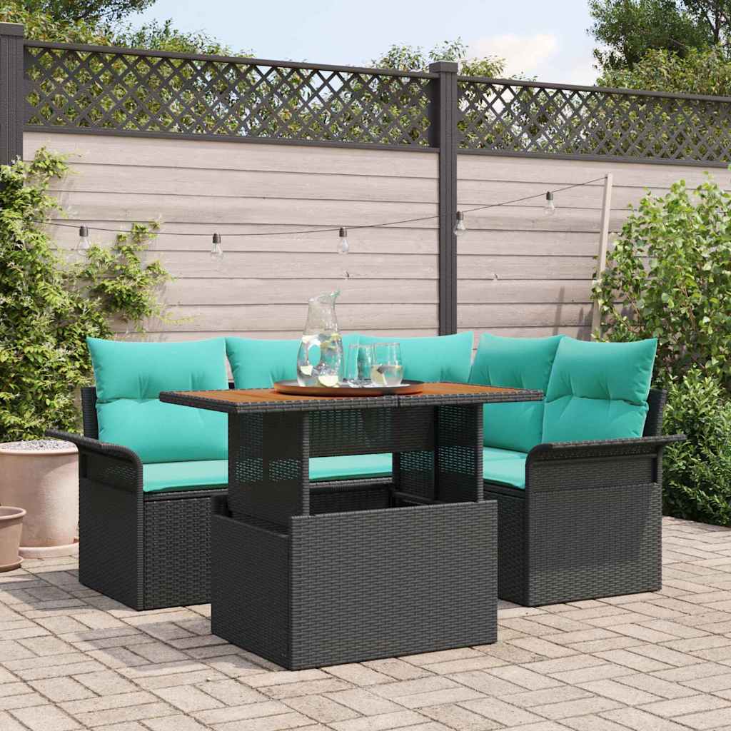 Set Divano da Giardino 5 pz Nero Poly Rattan