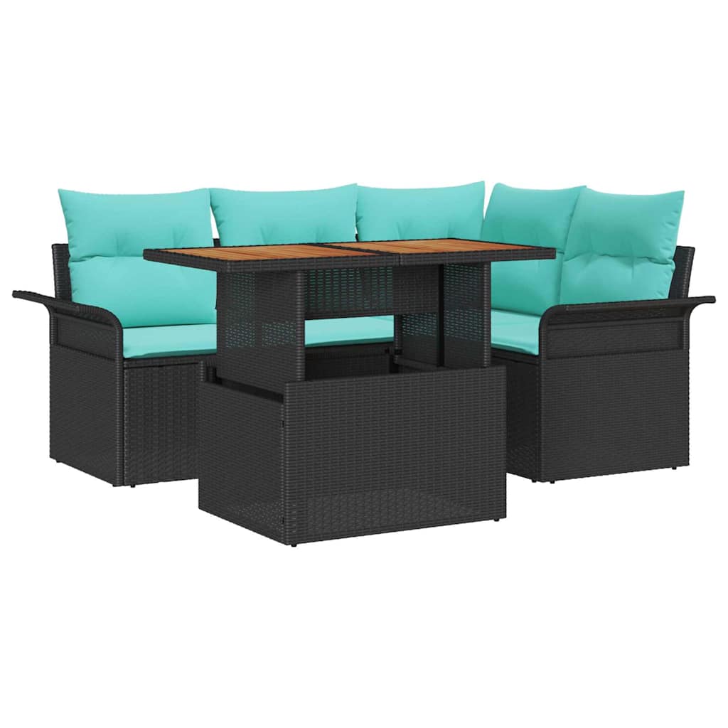 Set Divano da Giardino 5 pz Nero Poly Rattan