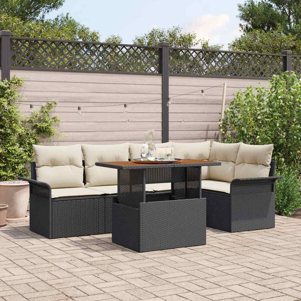 Set Divano da Giardino 6 pz Nero Poly Rattan